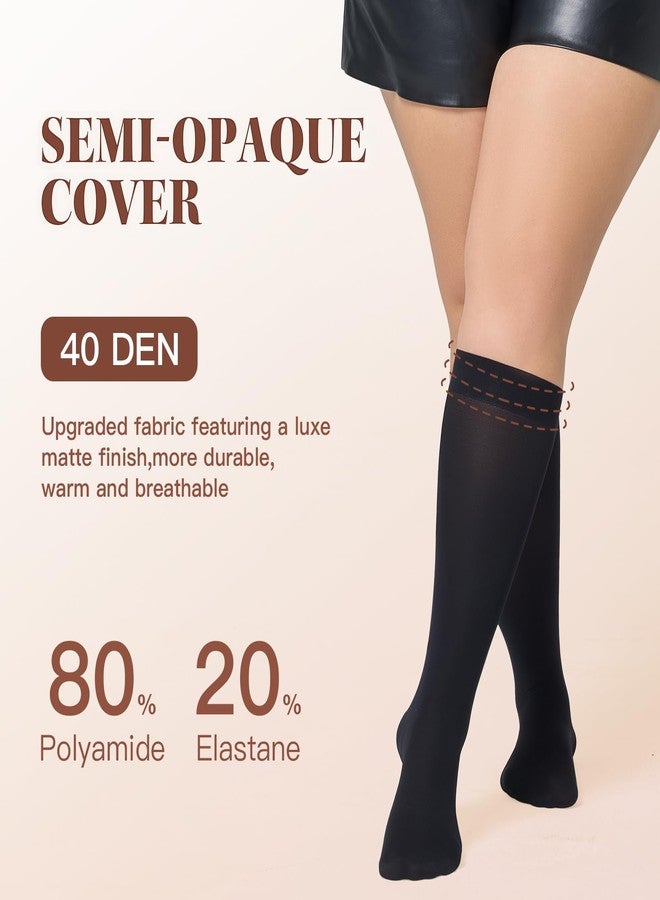MANZI Plus Size Knee High Socks for Women Nylon Trouser Socks Women 40 Denier Semi Opaque Knee High Stockings(Black,3XL-4XL) - Image 4
